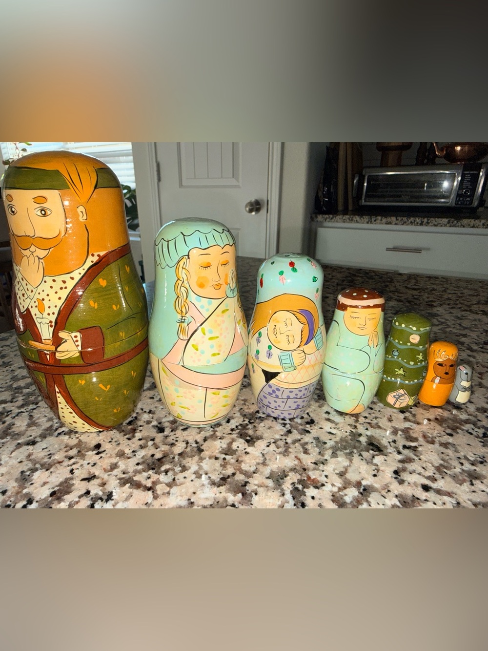 Hand-Painted Mint Nesting Dolls Set 7piece set